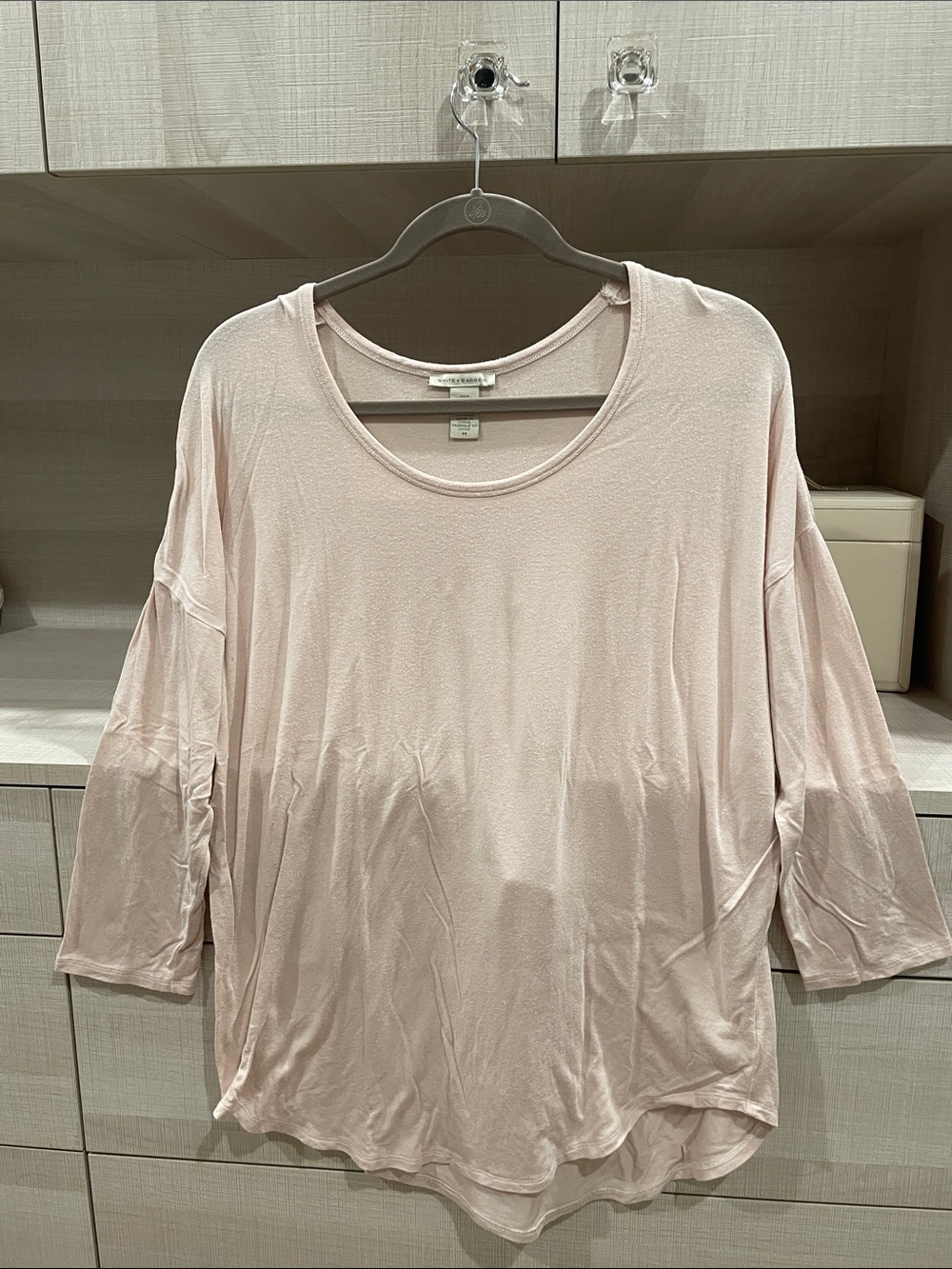 White + Warren Pale Pink Scoop Neck Long Sleeve Top